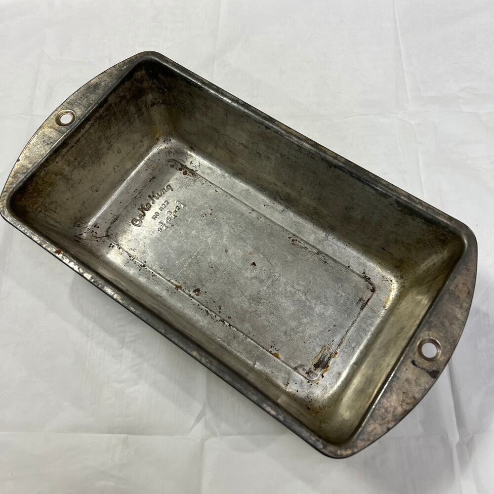 Vintage Bake King No H22 Bread Loaf Pan 9¾x5¾x2¾ Metal Bakeware USA Rustic